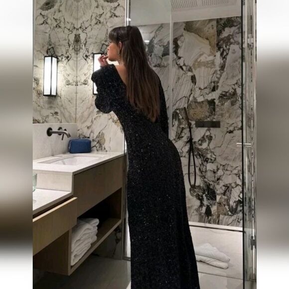 ZARA SHOULDER PAD SEQUIN DRESS - Picture 15 of 16